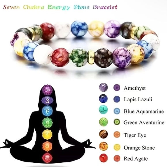 7 Chakra Reiki Healing Stone Bracelet Yoga Balance Energy Imitate Volcanic Stone - Picture 4 of 6